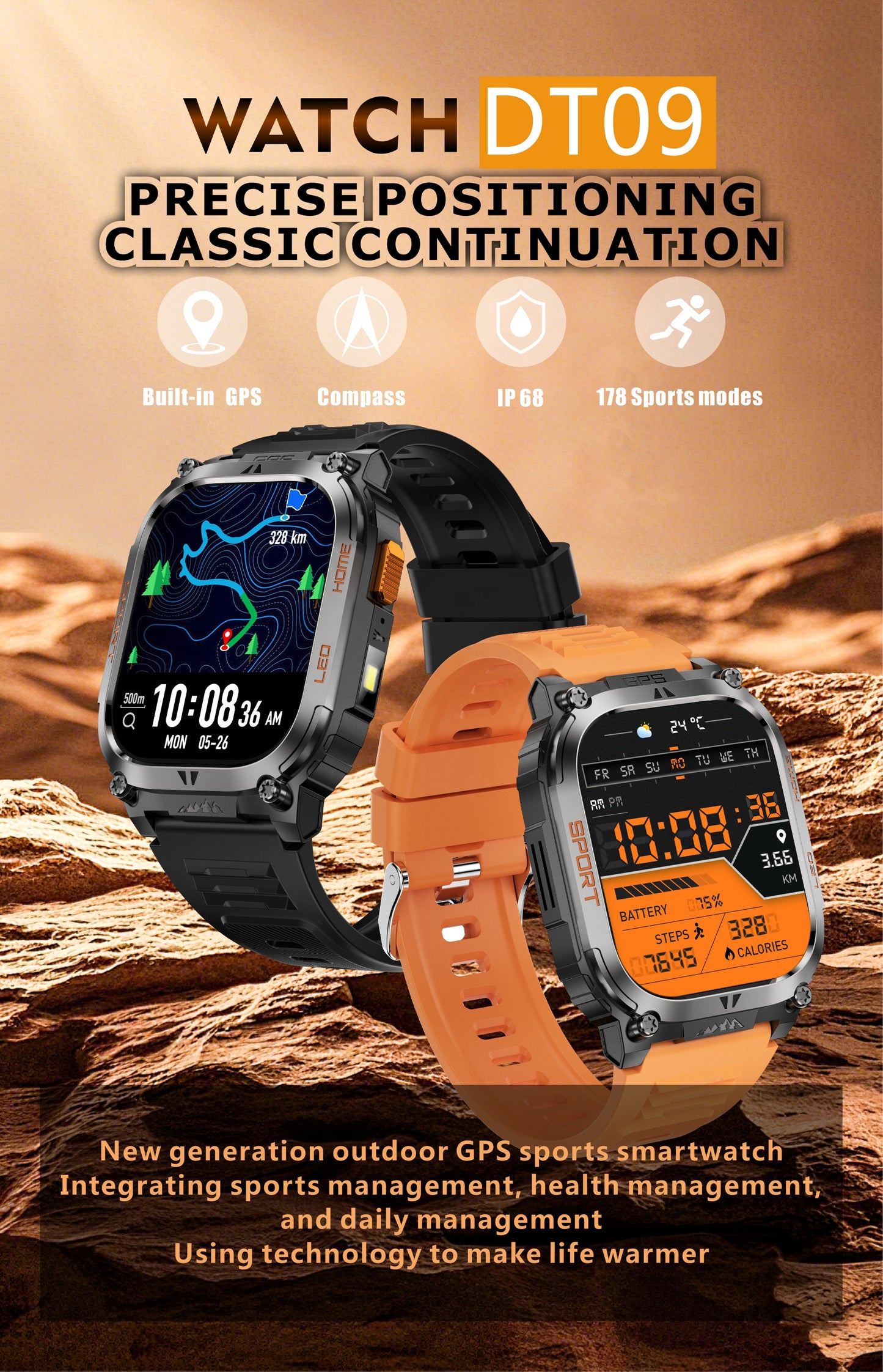 Dodobit New GPS Smart Watch DT09 with Strong Flashlight