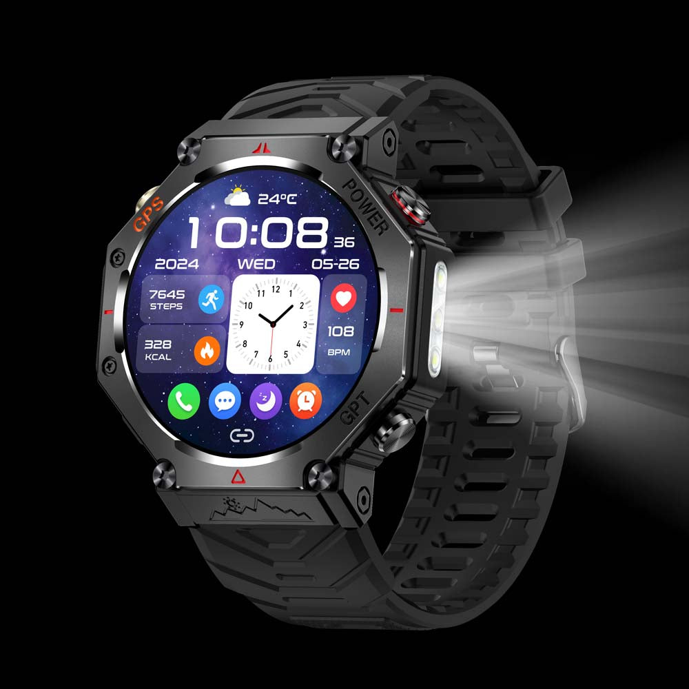 KC91 Outdoor Rugged GPS Smartwatch Flashlight Compass