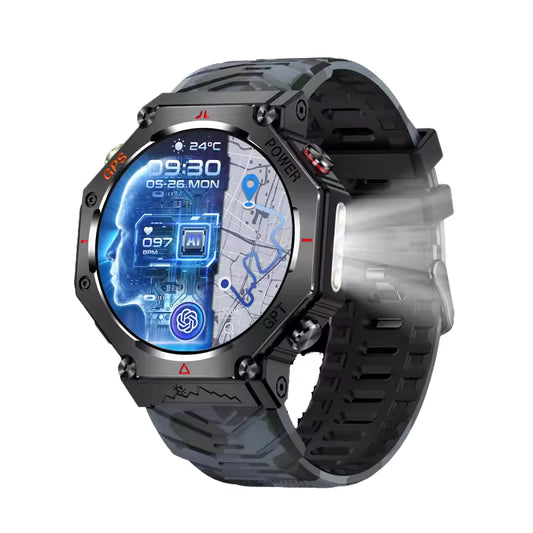 KC91 Outdoor Rugged GPS Smartwatch Flashlight Compass